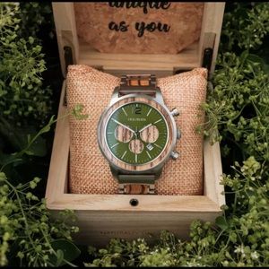 Holzkern Salvatore Green & Zebrawood Luxury Wristwatch in Original Box